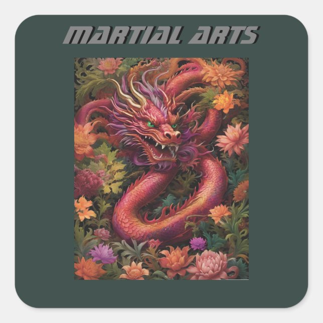Flower Dragon Square Sticker (Front)