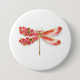Flower dragonfly with jewellery sakura 3 inch round button