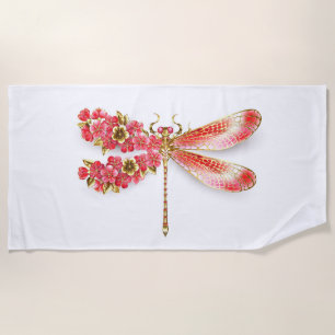 Flower dragonfly with jewellery sakura beach towel