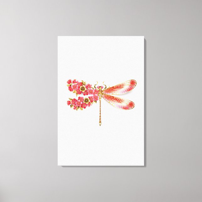 Flower dragonfly with jewellery sakura canvas print (Front)