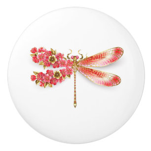 Flower dragonfly with jewellery sakura ceramic knob