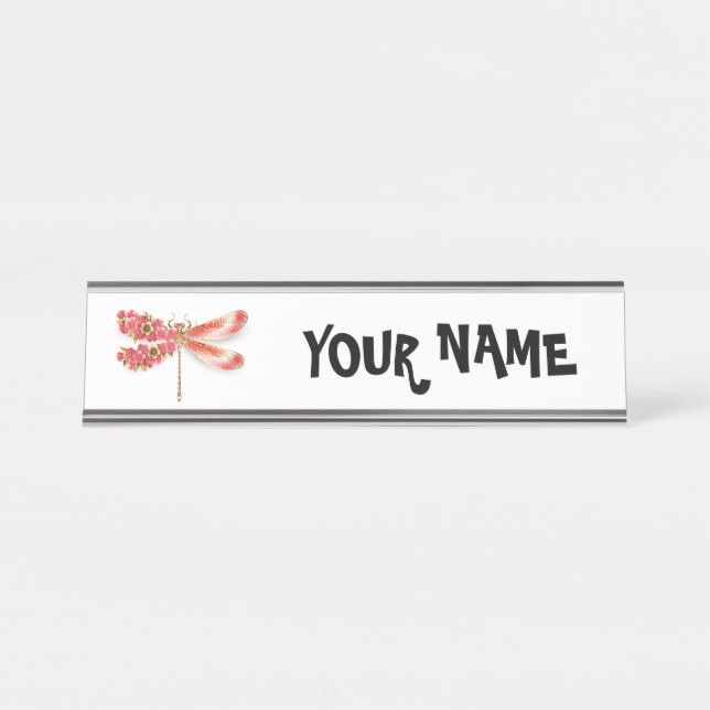 Flower dragonfly with jewellery sakura desk name plate (Front)