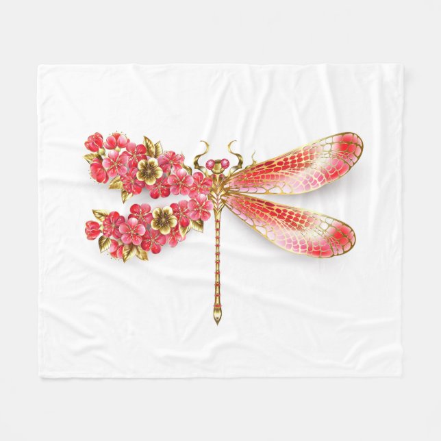 Flower dragonfly with jewellery sakura fleece blanket (Front (Horizontal))