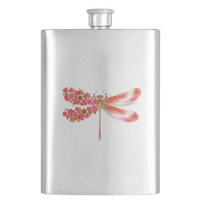 Flower dragonfly with jewellery sakura hip flask (Front)