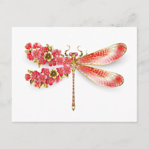 Flower dragonfly with jewellery sakura holiday postcard