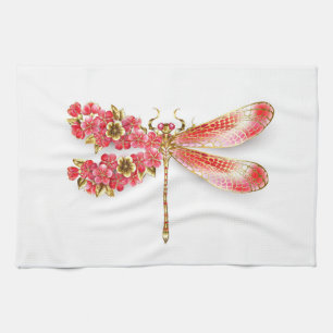 Flower dragonfly with jewellery sakura kitchen towel