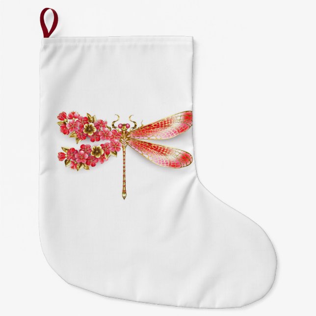 Flower dragonfly with jewellery sakura large christmas stocking (Front)