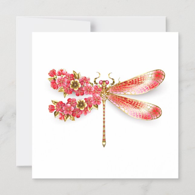 Flower dragonfly with jewellery sakura magnetic invitation (Front)