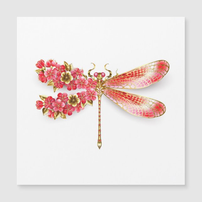 Flower dragonfly with jewellery sakura magnetic invitation (Front)