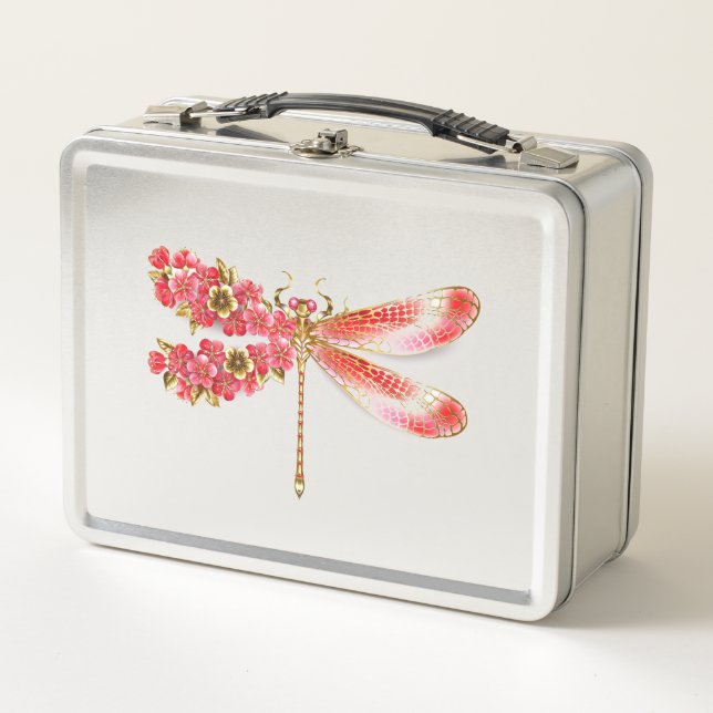 Flower dragonfly with jewellery sakura metal lunch box (Front)