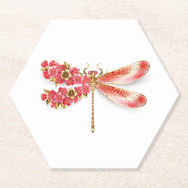 Flower dragonfly with jewellery sakura paper coaster (Front)