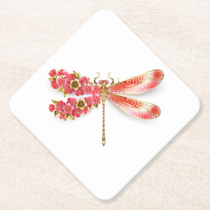 Flower dragonfly with jewellery sakura paper coaster