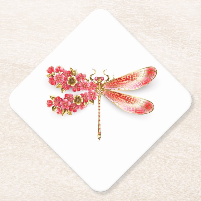 Flower dragonfly with jewellery sakura paper coaster (Front)