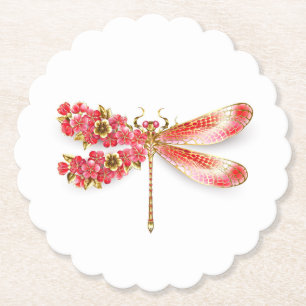 Flower dragonfly with jewellery sakura paper coaster