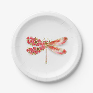 Flower dragonfly with jewellery sakura paper plate