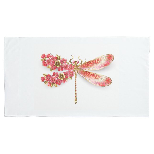 Flower dragonfly with jewellery sakura pillowcase (Front-Left)