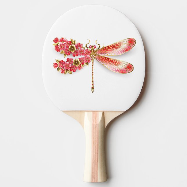 Flower dragonfly with jewellery sakura ping pong paddle (Front)