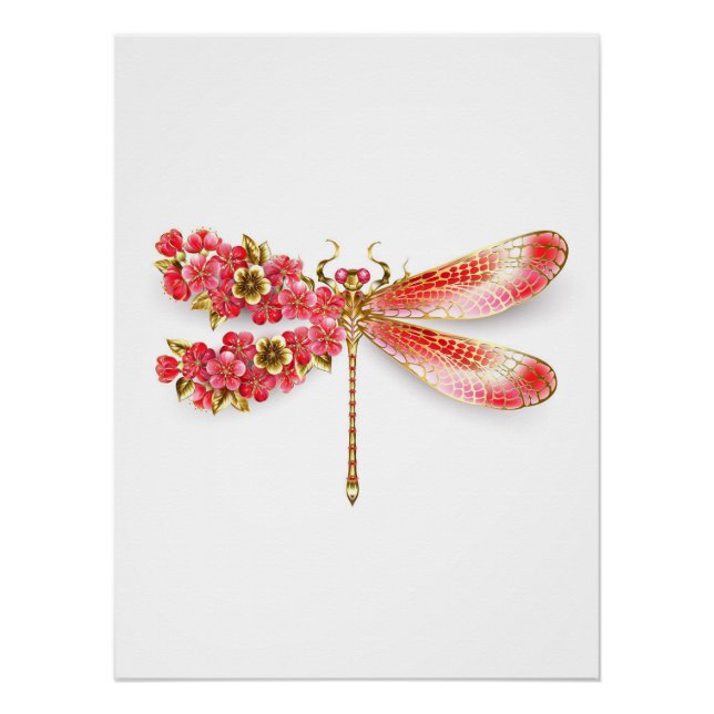 Flower dragonfly with jewellery sakura poster (Front)
