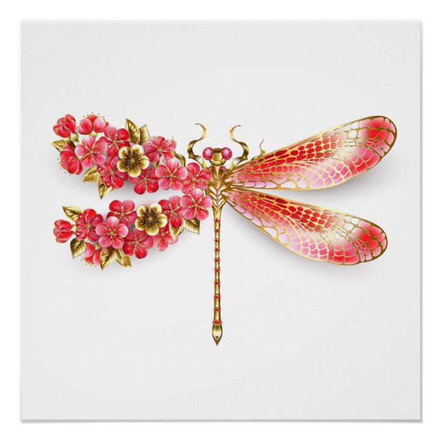 Flower dragonfly with jewellery sakura poster (Front)