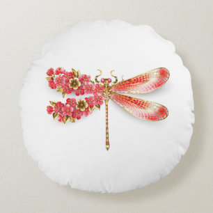 Flower dragonfly with jewellery sakura round pillow