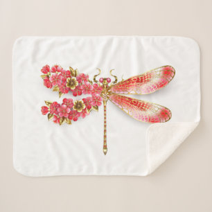 Flower dragonfly with jewellery sakura sherpa blanket