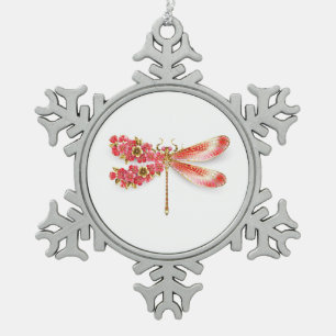 Flower dragonfly with jewellery sakura snowflake pewter christmas ornament