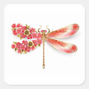Flower dragonfly with jewellery sakura square sticker