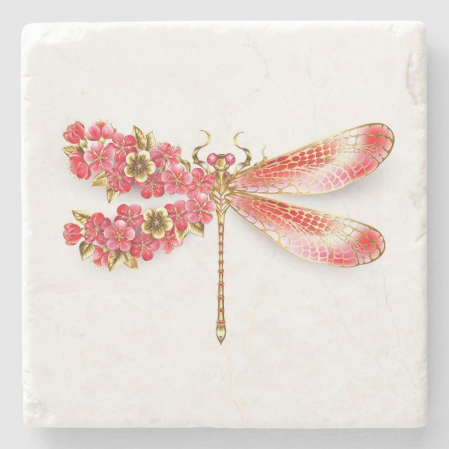 Flower dragonfly with jewellery sakura stone coaster (Front)