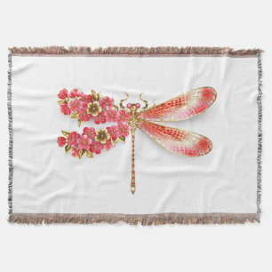 Flower dragonfly with jewellery sakura throw blanket