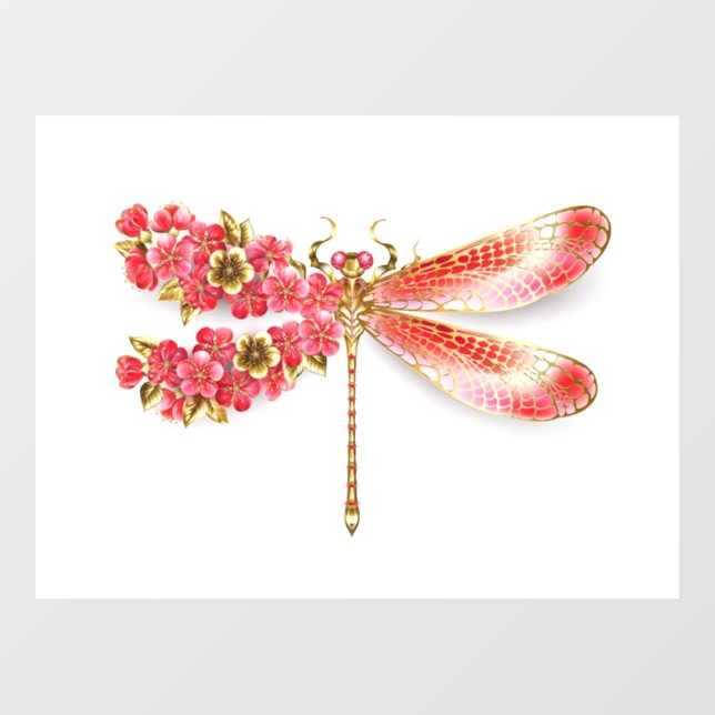 Flower dragonfly with jewellery sakura window cling (Sheet)