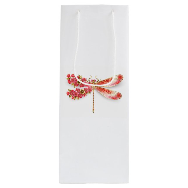 Flower dragonfly with jewellery sakura wine gift bag (Front)