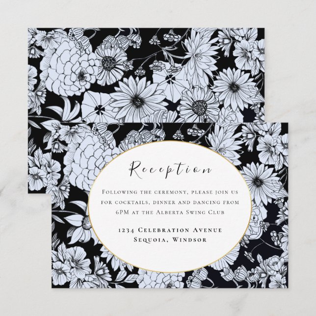 Flower drawing, black and white flowers enclosure card (Front/Back)