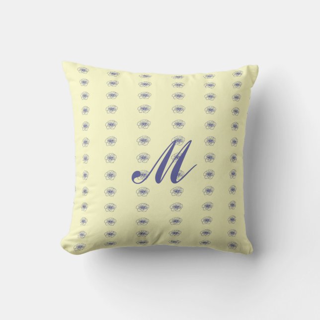 Flower drawing monogram pattern Throw Pillow (Front)