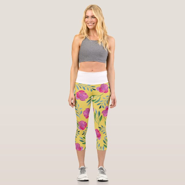 Flower Drawings Easy Capri Leggings (Front)