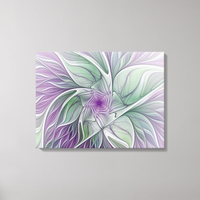 Flower Dream, Abstract Art Purple Green Fractal Canvas Print (Front)
