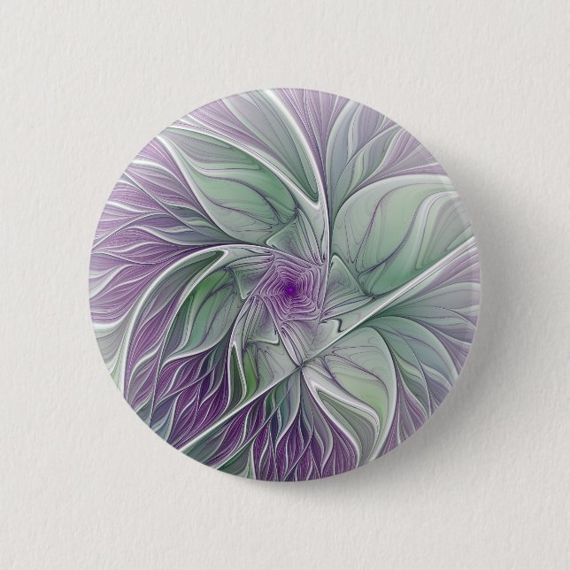 Flower Dream, Abstract Purple Green Fractal Art 2 Inch Round Button (Front)