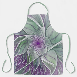Flower Dream, Abstract Purple Green Fractal Art Apron