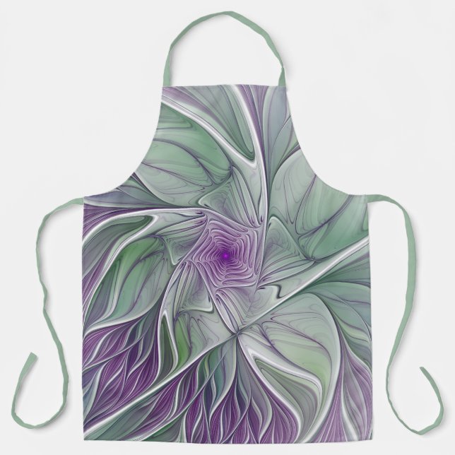 Flower Dream, Abstract Purple Green Fractal Art Apron (Front)
