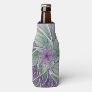 Flower Dream, Abstract Purple Green Fractal Art Bottle Cooler