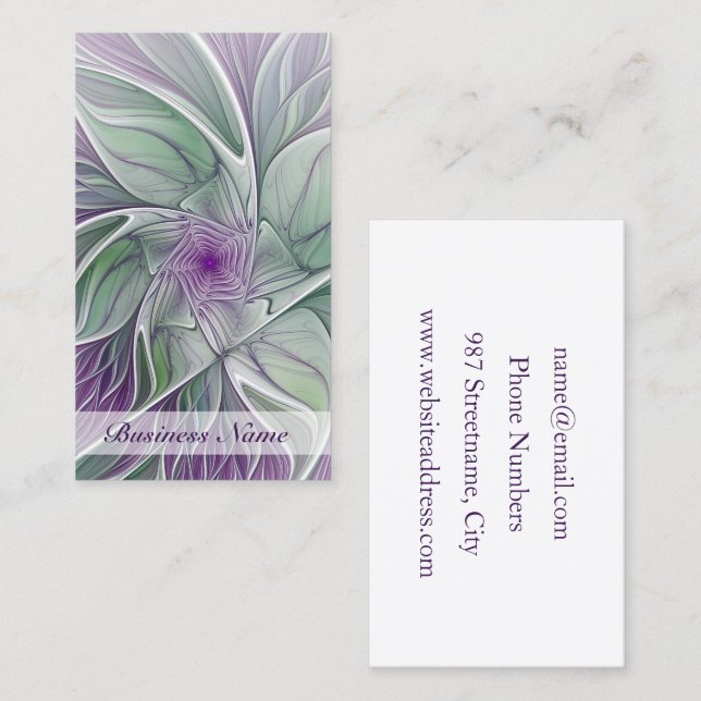 Flower Dream, Abstract Purple Green Fractal Art Business Card (Front/Back)