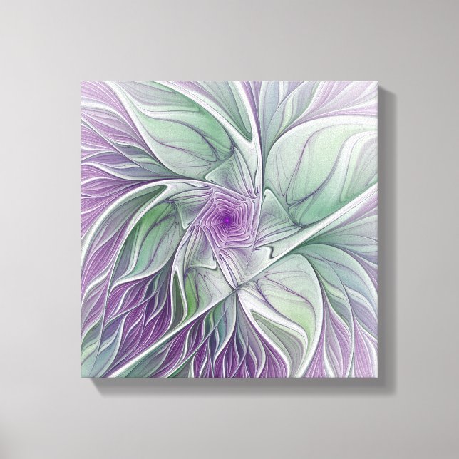 Flower Dream, Abstract Purple Green Fractal Art Canvas Print (Front)