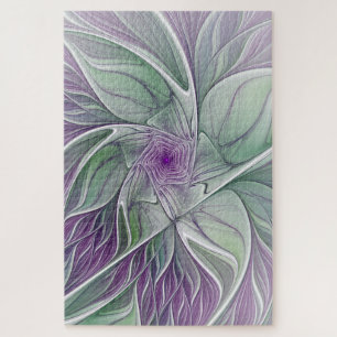 Flower Dream, Abstract Purple Green Fractal Art Jigsaw Puzzle
