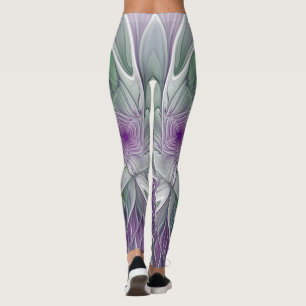 Flower Dream, Abstract Purple Green Fractal Art Leggings