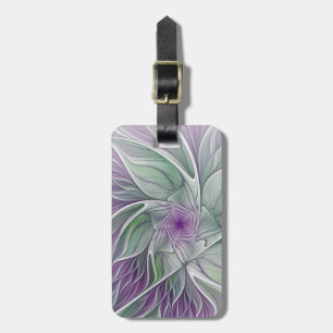 Flower Dream, Abstract Purple Green Fractal Art Luggage Tag
