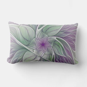 Flower Dream, Abstract Purple Green Fractal Art Lumbar Pillow