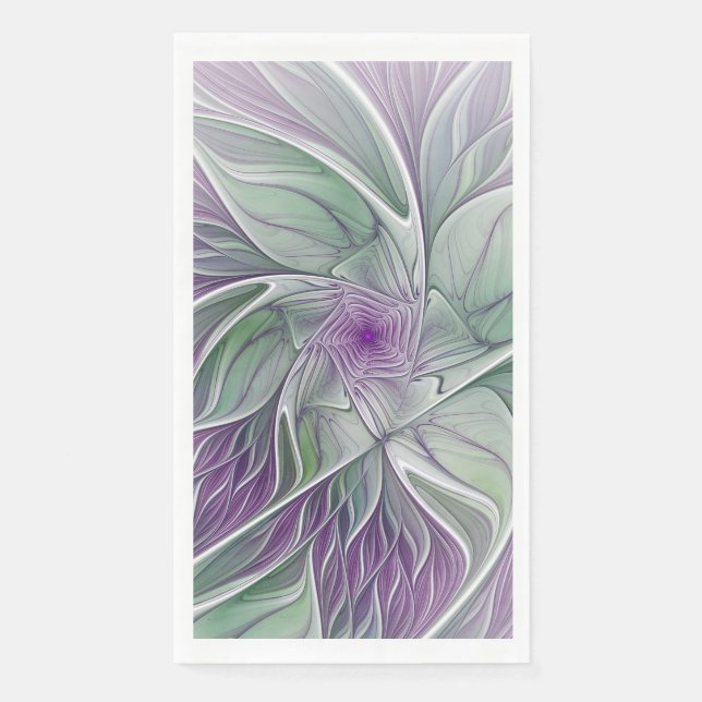 Flower Dream, Abstract Purple Green Fractal Art Napkin (Front)