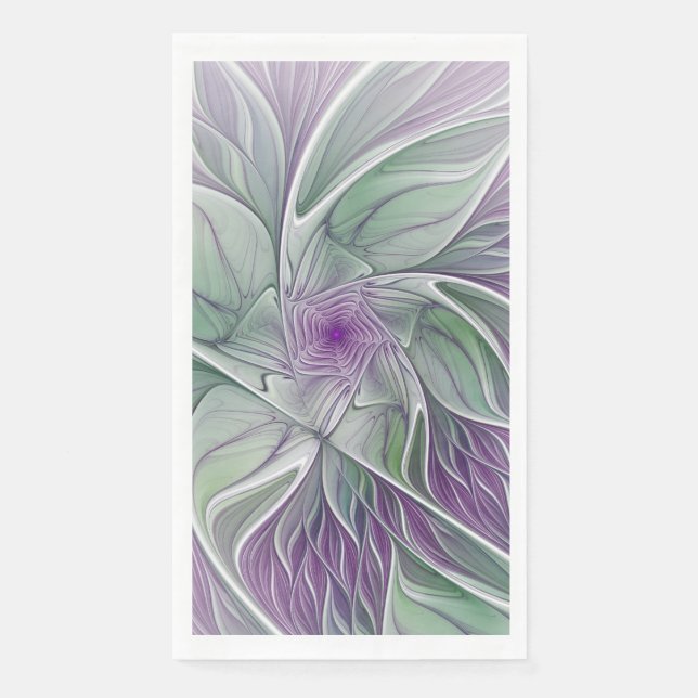 Flower Dream, Abstract Purple Green Fractal Art Napkin (Front)