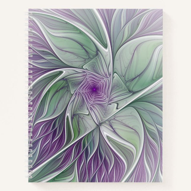 Flower Dream, Abstract Purple Green Fractal Art Notebook (Front)
