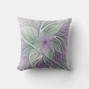 Flower Dream, Abstract Purple Green Fractal Art Outdoor Pillow