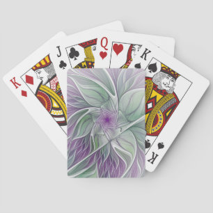 Flower Dream, Abstract Purple Green Fractal Art Playing Cards